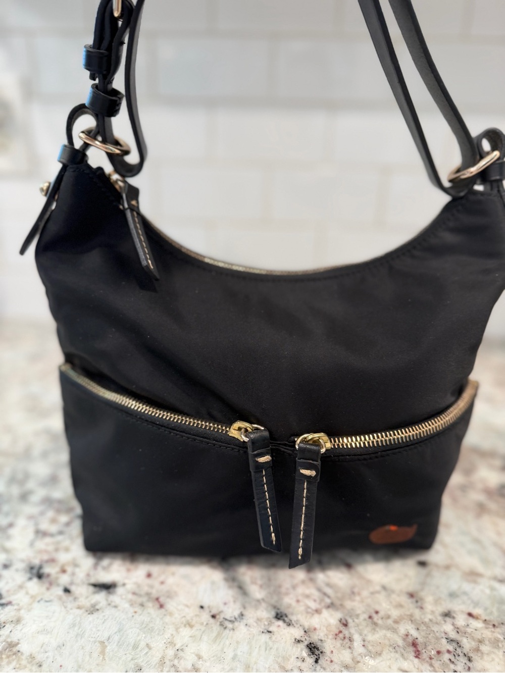 Dooney & Bourke Black Nylon Dual-Zip Shoulder Bag